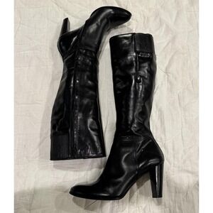 Sundance Made in Italy Black Leather Knee-High Heeled Boots Size 7-7.5